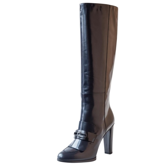 Balenciaga Navy Knee High Patent Leather Boots - Picture 1 of 3